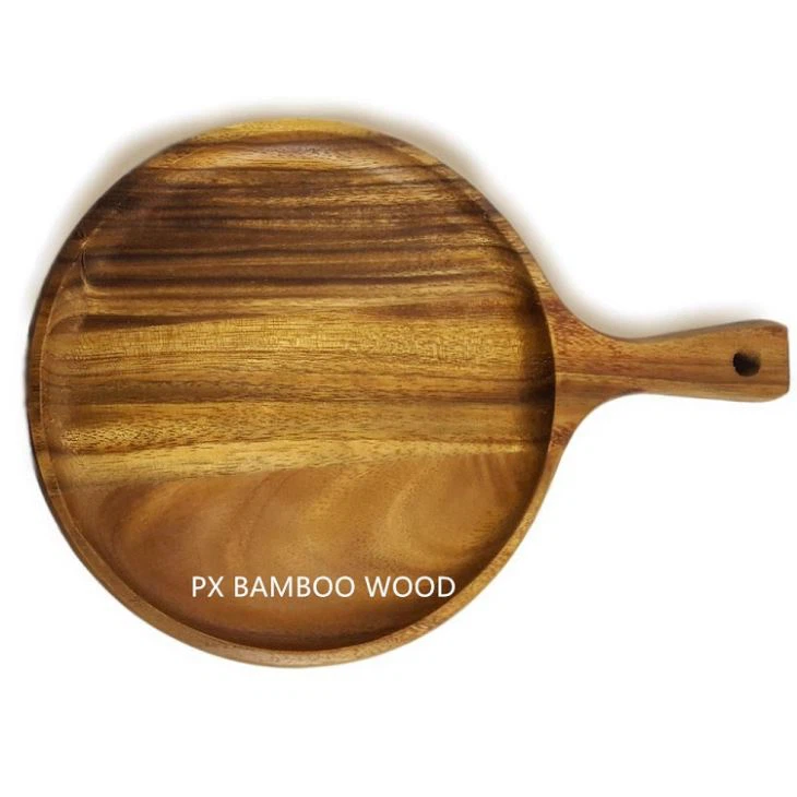Natural Round Acacia Wood Steak Pizza Plate Cutting Board For Hotel